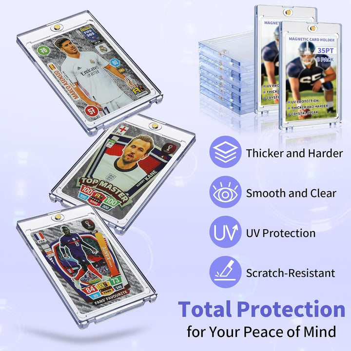 Magnetic Card Holders for Trading Cards, 8 Pack 35Pt Sports Card Holder, UV Protection Plastic Hard Card Protector Clear Card Slabs for Collectible Baseball Cards, Game Cards