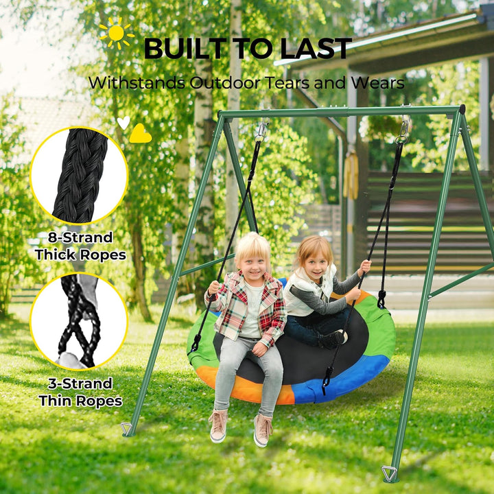 440Lbs Capacity Flying Saucer Swing Set with Heavy Duty A-Frame Metal Swing Stand, Full Steel, Outdoor for Kids, Backyard, Playground, Outdoor