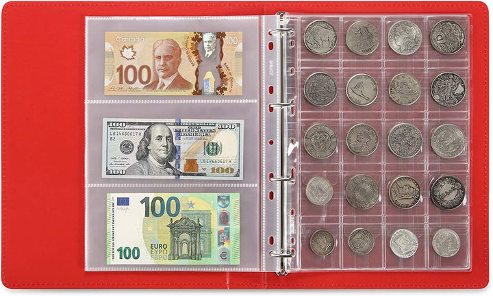 Empty Premium PU Classic Binder, 4 Ring Binder Albums Stockbook for Stamps, Documents, Coins, Bank Notes(Blue)