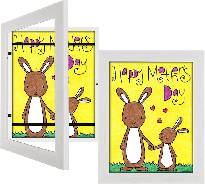 3Pack Kids Art Frames Natural Woodgrain, 10X12.5 Child Artwork Frame without Mat Changeable Front Opening, 8.5X11 Frame with Mat, Children Storage Frame Holds Crafts, Drawing, Art Project, Schoolwork