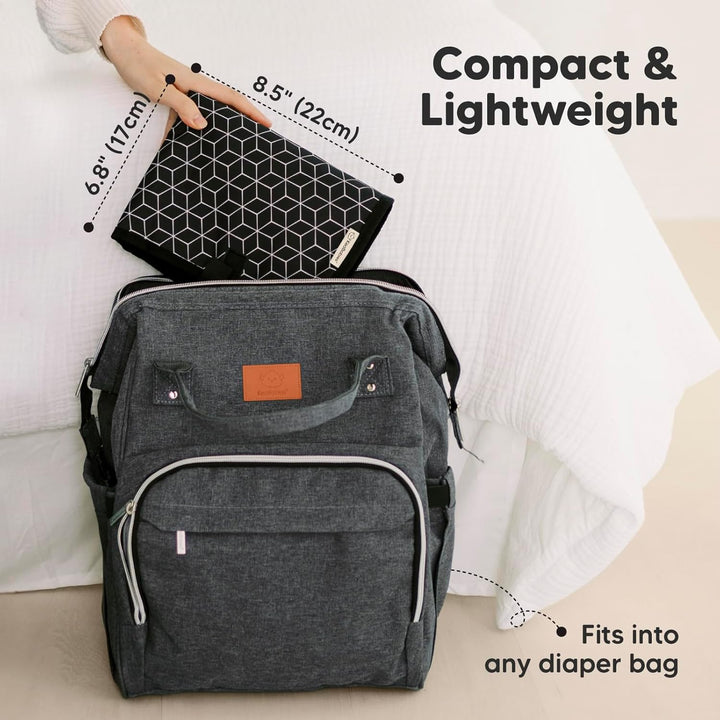 Portable Diaper Changing Pad, Easy Wipe Clean - Foldable Waterproof Baby Changing Mat for Diaper Bag, Compact, Lightweight, 25X13 Baby Changer Travel Essential, Machine Washable (Black Geo)