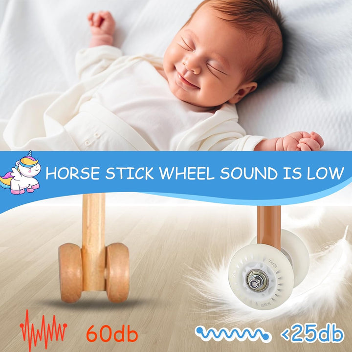 Hobby Horse on a Stick,30 to 50In Stick Horse Plush Handcrafted with Illuminated Wheel Music Pony Riding Plush Horsetoy Sturdy Stick Stainless Steels Soft Sponge Handle (Brown)
