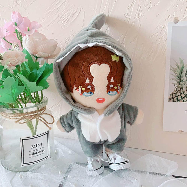Shark Clothes 20Cm(7.8In) Plush Doll Clothes Onesies + Shoe 2-Piece Set Gray Pajamas (Gray)