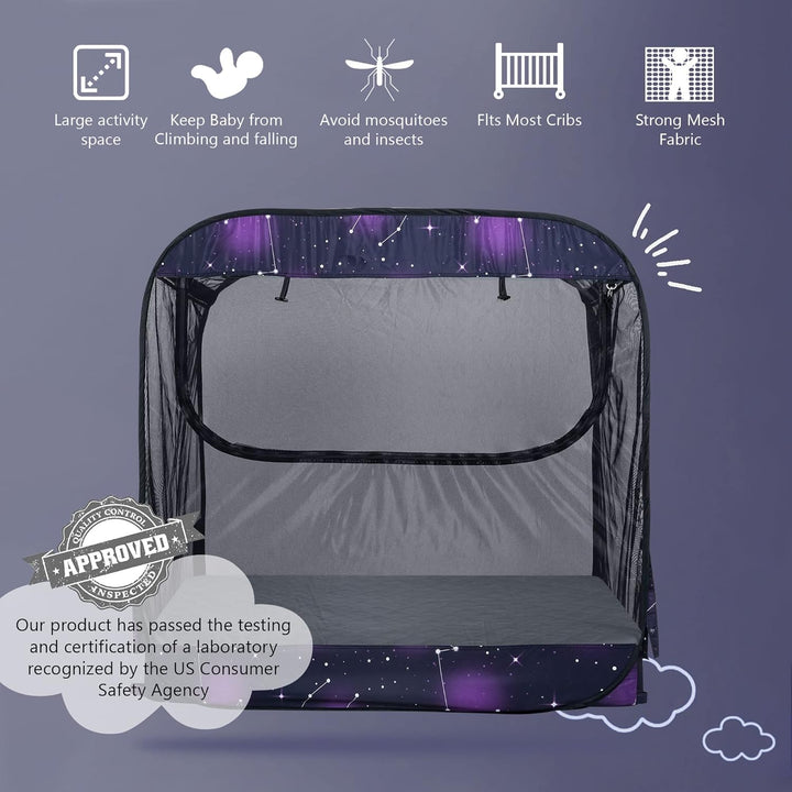 Portable Baby Crib Net Safety Mesh Tent,Pop up Infant Mosquito Net, See through Canopy Netting Cover for Baby&Toddler to Keep Baby from Climbing Out.