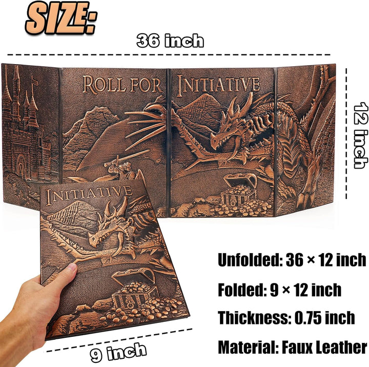 DND DM Screen 5E, D&D Dungeon Master Screen 3D Faux Leather 4 Panel Game Master Screen with Customizable Inserts - Dungeons and Dragons GM RPG Accessories Gift for Men or Women