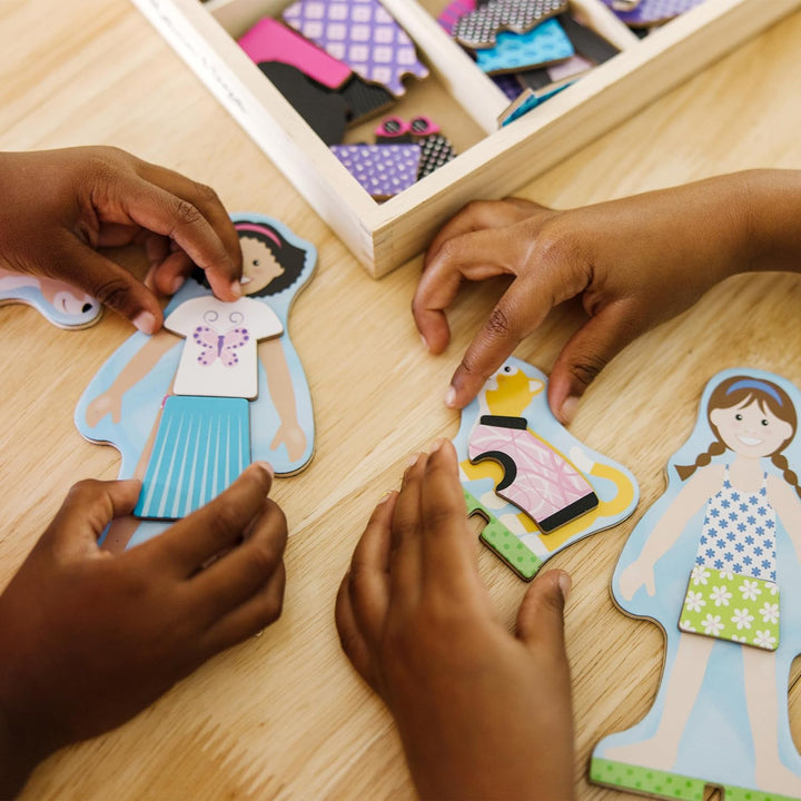 Best Friends Magnetic Dress-Up Wooden Dolls Pretend Play Set (78 Pcs)