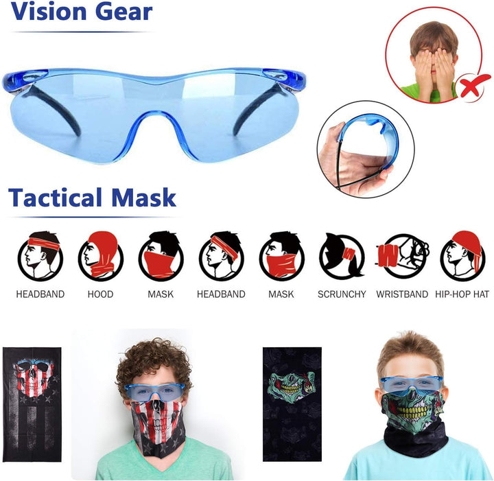 2 Pack Kids Tactical Vest Kit for Nerf Guns Game N-Strike Elite Series Wars with Refill Darts, Reload Clips, Dart Pouch, Tactical Mask, Wrist Band and Protective Glasses for Boys ,Girls
