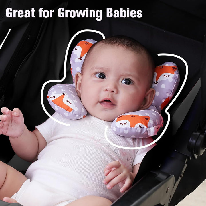 Baby Travel Pillow,Baby Neck Pillows for Car Seat,Upgraded Baby Head Pillow,Toddler Head and Neck Baby Support Pillow for Car Seat, Pushchair,Travel (Gray Fox)