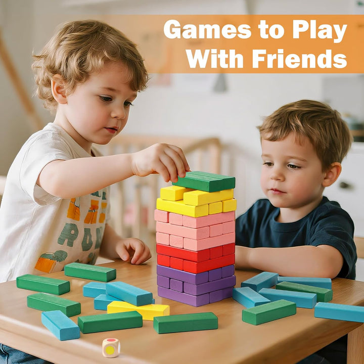 Wooden Stacking Board Games Building Blocks for Kids Boys Girls- 48 Pieces