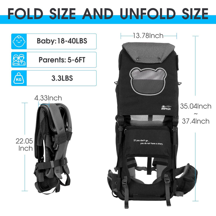Hiking Backpack Carrier, Lightweight Toddler Shoulder Carrier with Sun Shade, Saddle Toddler Backpack for Kids 6 Months to 4 Years Old