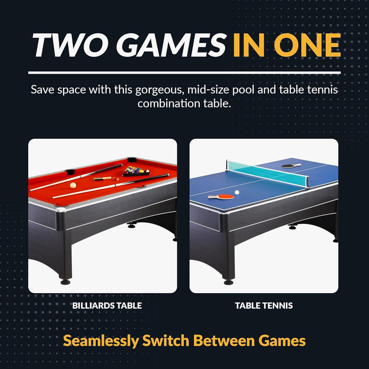 Maverick 7-Foot Pool and Table Tennis Multi Game with Red Felt and Blue Table Tennis Surface. Includes Cues, Paddles and Balls