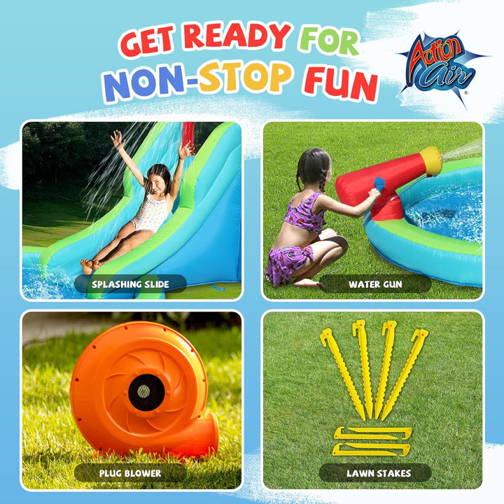 Inflatable Waterslide, Bounce House with Slide for Wet and Dry, Kids Backyard Waterpark for Summer Fun, Water Gun & Splash Pool for Age 3-8, Love for Kids