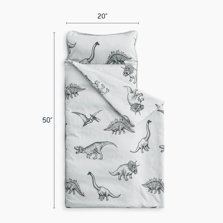 - Toddler Nap Mat with Pillow and Blanket, for Kids Boys Girls in Kindergarten Daycare Preschool Pre K, Roll up Sleeping Bag, Jurassic Dinosaur Dino, Grey, Standard