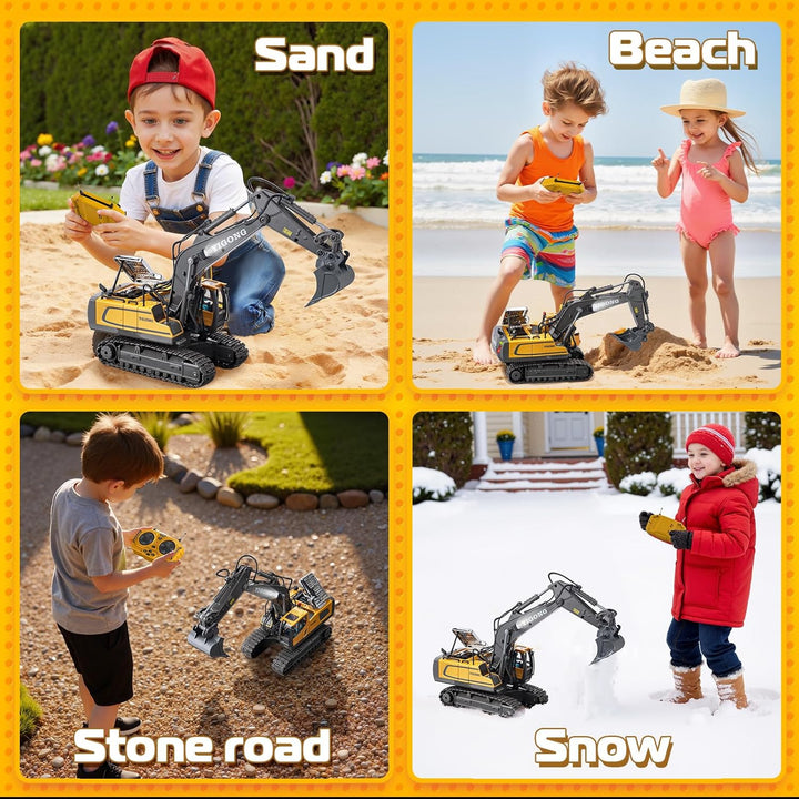 Remote Control Excavator Toys, 11 Channel 1:20 RC Construction Vehicles, 680° Rotation Hydraulic Car Toys for 4 5 6 7 8 9 10 Year Old Boys Kids, RC Truck Digger Toys Christmas Birthday Gifts