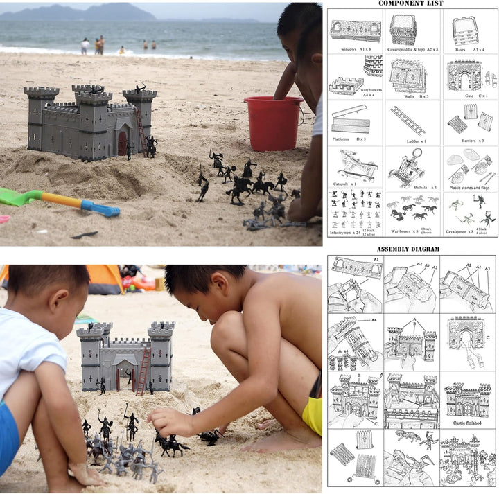 DIY Castle Fort Building the Medieval Times Middle Ages Military Model Kit Set and Figures Soldier Knight Simulated Siege War of Attack (Type C)
