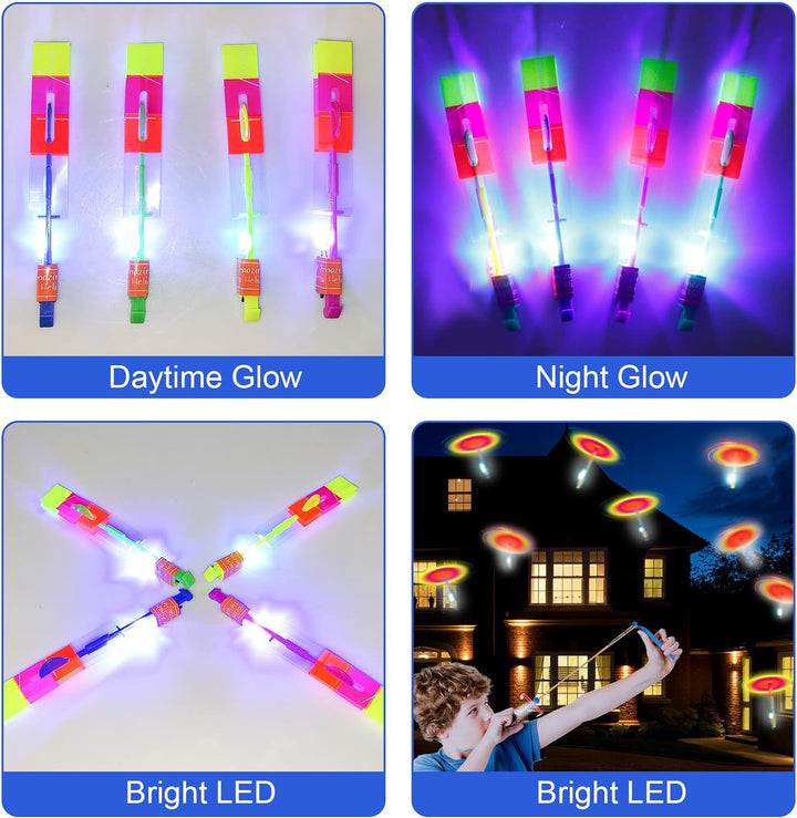 60Pcs Led Arrow Helicopter Flying Toy Party Fun Gift Elastic Slingshot Flying Copters Birthdays Summer Day Party Favors Outdoor Game for Kids