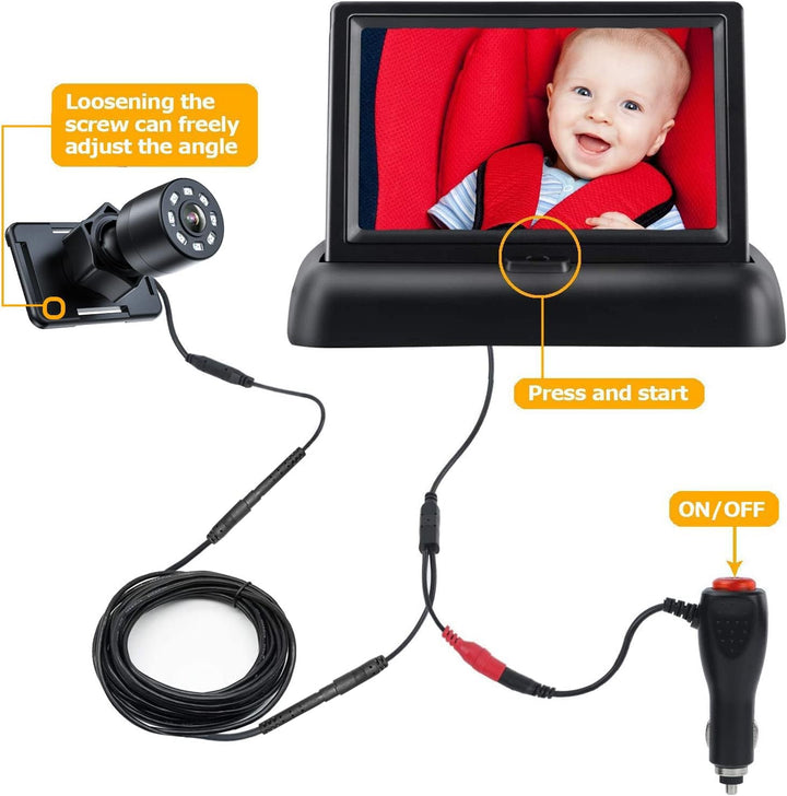 Baby Car Mirror, View Infant in Rear Facing Seat with Wide Crystal Clear View,360° Rotation Plug and Play Easy Install Baby Car Monitor 1080P