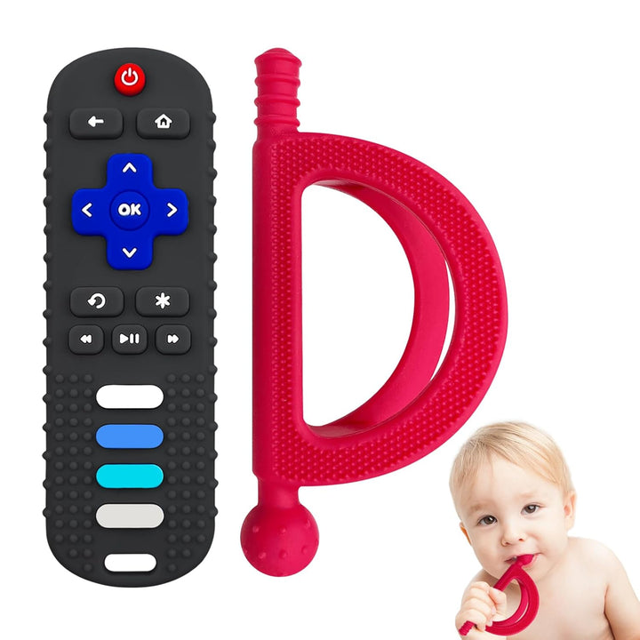 Baby Teething Toys, Food Grade Silicone Teether for Babies 3 6 12 18 Months, TV Remote Shape Toddlers Chew Toys, Freezer BPA Free (Pink RC)