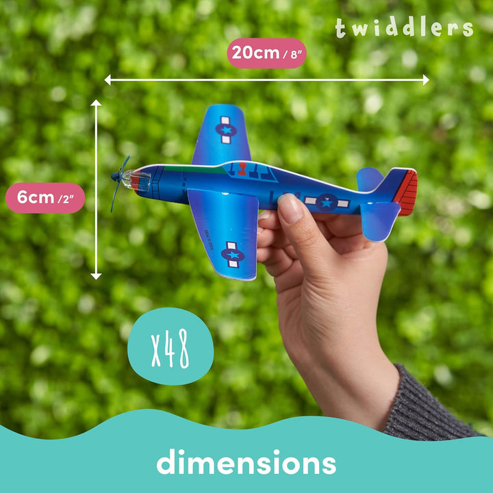 48 Flying Gliders Airplane Toys (8") for Kids, Boys & Girls - Goodie Bags Birthday Party Favors - Easy to Assemble