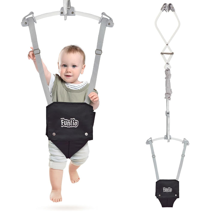 Baby Door Jumper for 6-24 Months (With Door Clamp), Baby Jumper Doorway with Strong Spring & Adjustable Strap, Portable Infant Baby Bouncer, Bearing 40 Lbs, CPC & CE Certified - Gray