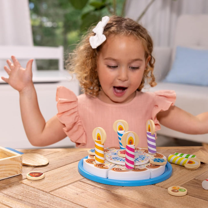 Birthday Party Cake - Wooden Play Food with Mix-N-Match Toppings and 7 Candles