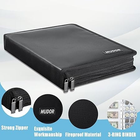 Coin Collection Book Album Holder for Collectors, 400 Pockets Fireproof Coin Collection Book & 36 Paper Money Organizer Binder for Coin Currency Collection Supplies,Bill,Pennies,Badges,Tokens