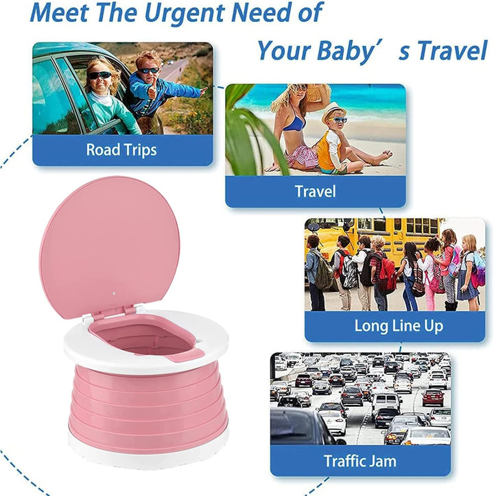 Travel Potty for Toddler, Portable and Foldable Toilet, Apply to Seat Emergency Toilet for Car, Camping, Outdoor, Indoor (Pink, Small)