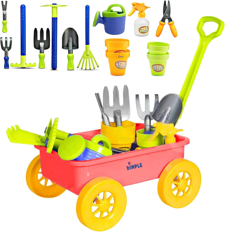 Garden Wagon & Tools Toy Set Premium 15 Pcs Kids Gardening Tools & Wagon Toy Set - Sturdy & Durable - Top Yd, Beach, Sand, Garden Play Set - Great for Kids & Toddlers