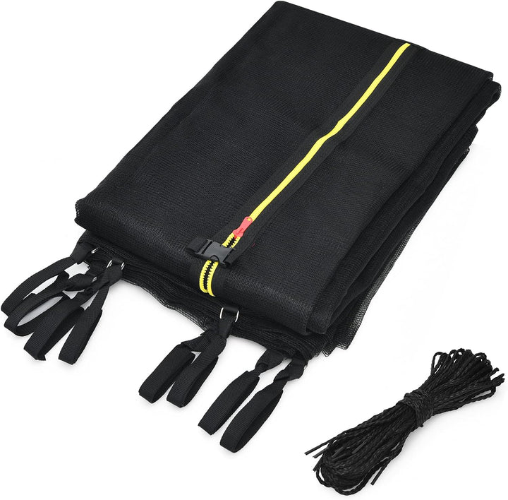 Trampoline Safety Net W/Adjustable Straps, 8 10 12 14 15 16Ft Weather-Resistant Replacement Enclosure Net with Double-Headed Zipper, Protection Buckle, Poles Not Included