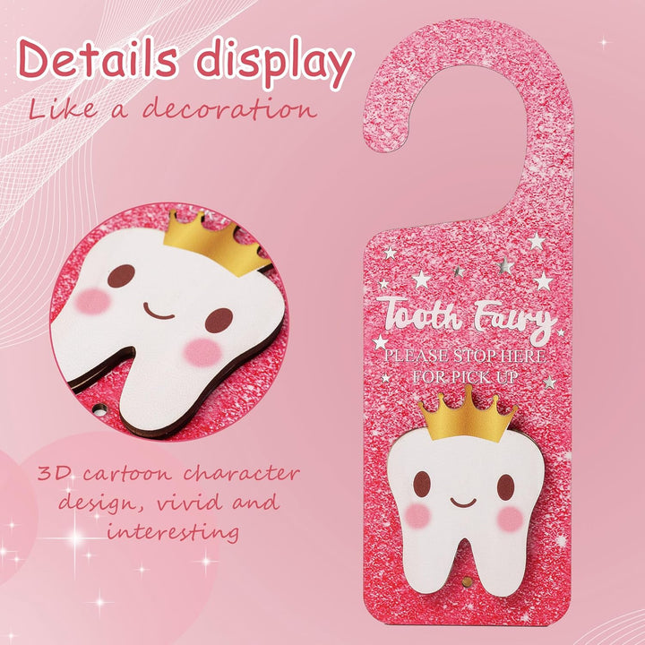 3 Pcs Tooth Fairy Door Hanger Personalized Teeth Keepsake Bottle Velvet Pouch Tooth Fairy Box Encourage Gift for Lost Teeth