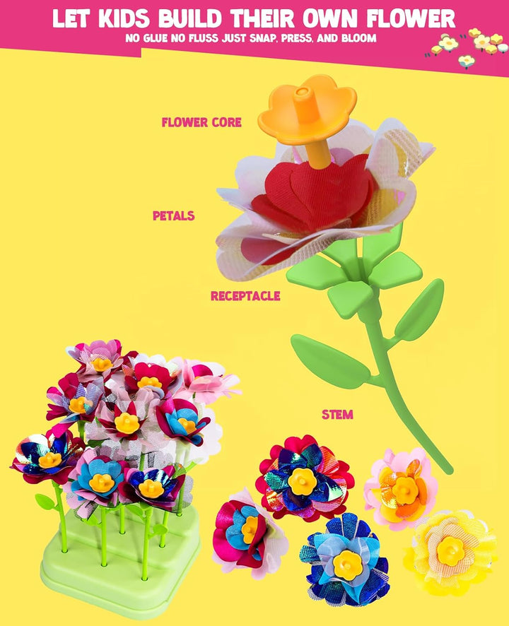 Fabric Flower Bouquets Craft Kit, DIY Arts and Crafts for Kids 4 5 6 7 8 9 Year Toddler Girl - Flowers Market Toy Educational Activity and Birthday Gift Toys Gifts Ideas for Boys Girls