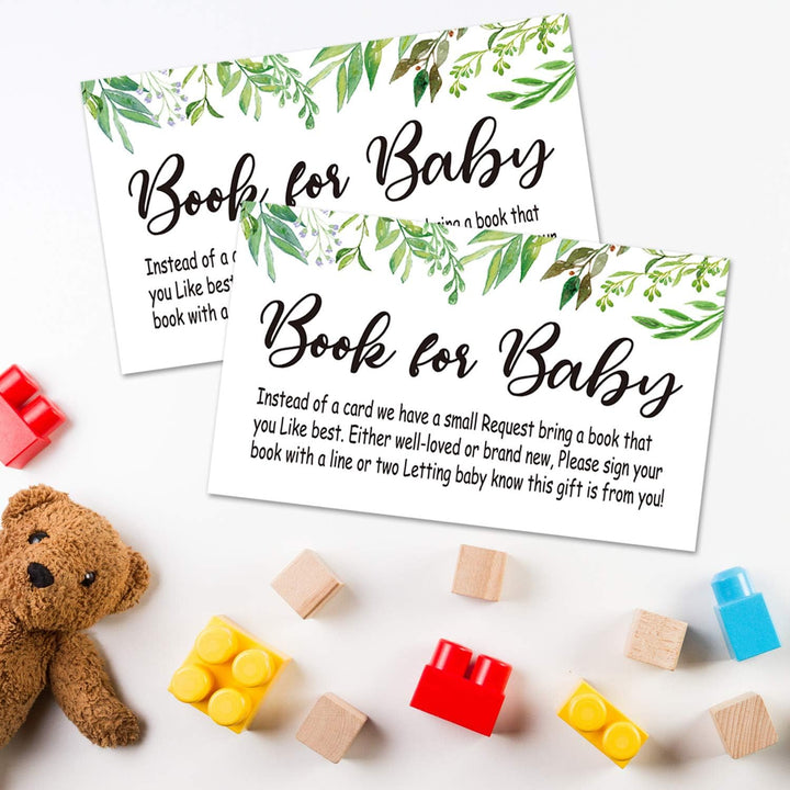 Books for Baby Shower Request Cards,50 Greenery Invitation Inserts, Book Request Cards, Games, Baby Party Supplies