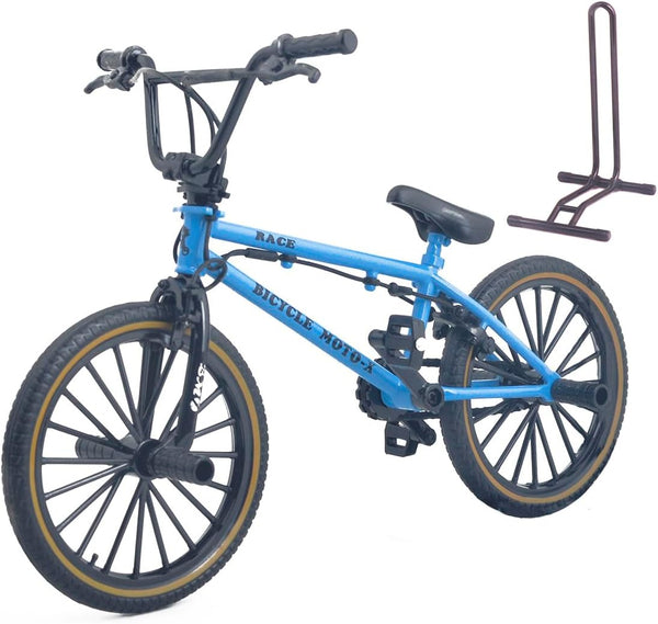 Mini Diecast Finger Bike Extreme Sports BMX Finger Bicycle Toys Game Set for Kids and Adults, Metal Bike Model Collections Decoration Cool Boy Toy (BMX Blue)