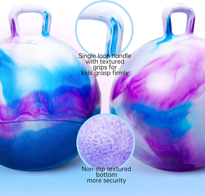 Hopper Ball, Hopping Toys for Kids, 18Inch Bouncy Ball with Handle for Boys Girls Aged 3-8, Inflatable Clouds Bounce Hopper Toy with Pump