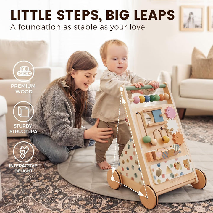 Wooden Baby Walker, Adjustable Speed Baby Push Walker for Boys and Girls, Montessori Activity Center Push Toy for Kids Development (Morandi)