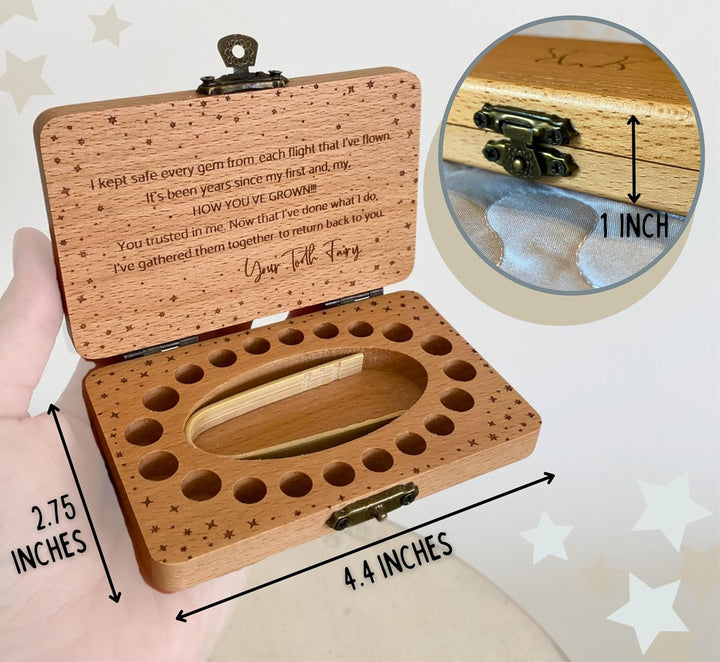 Tooth Fairy Keepsake Box for Girls & Boys, Tooth Fairy Box for 20 Baby Teeth, Wooden Tooth Storage & Saver Box for Lost Teeth, Tooth Fairy Gifts for Birthday (Natural Beech)