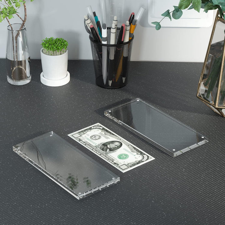 Dollar Bill Frame Display – 7.8" X 3.9" Acrylic Dollar Bill Holder, Thick Magnetic Self-Standing Display Case for Currency, Tickets, Banknotes, and Stamps