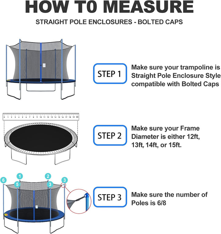 Trampoline Net Replacement for Straight Pole,12Ft 13Ft 14Ft 15Ft round Frame Safety Enclosure Net Uv-Resistant Weather-Resistant Breathable Durable Net with Adjustable Straps(Net Only)