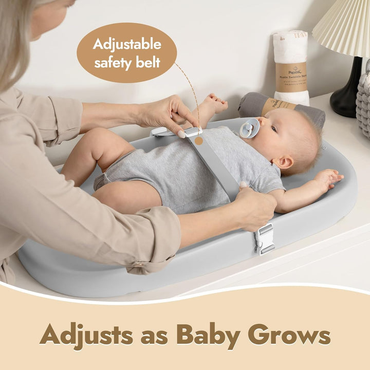 Wipeable Baby Changing Pad with Removable Safety Strap, Easy to Clean & Non-Slip Waterproof, Changing Pad for Dresser,Bed