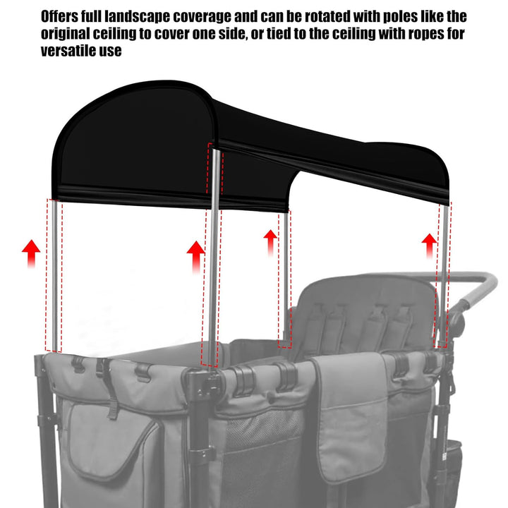 Stretchy Panoramic Canopy Compatible with Wonderfold Stroller Wagons W2/W4 All Model,Upf50+ Fabric Sun Shade and Protection for Riders(Black)