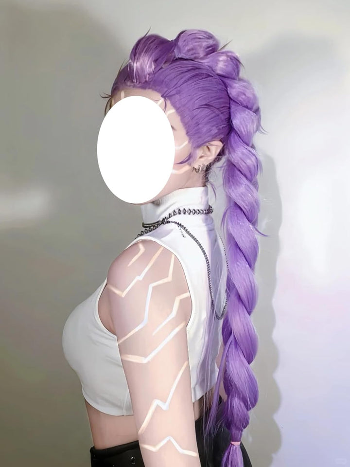 Anime Demon Hunters Costume Rumi Cosplay Wig Rumi Halloween Cosplay Wig Accessory Set (Rumi Purple + Bracelet + Hair Cap)