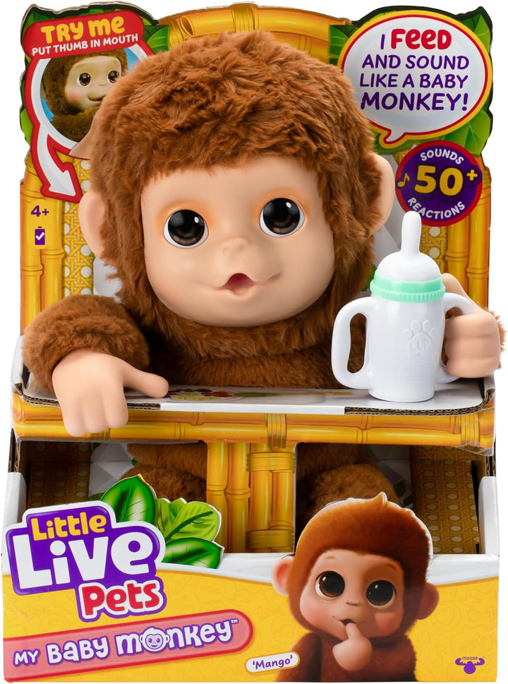 My Baby Monkey Mango, 50+ Sounds and Reactions, Plush Interactive Monkey Toy Set with Accessories, Interactive Pets for Kids Ages 4+