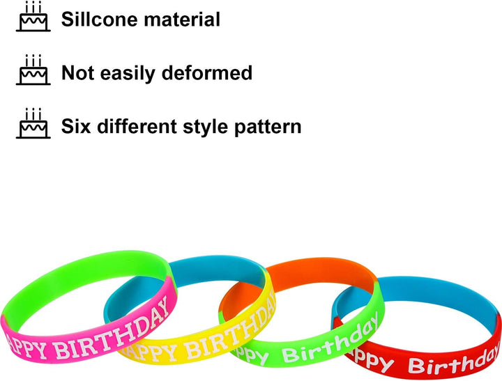 24 Pcs Happy Birthday Rubber Bracelets Colored Silicone Bracelets for Teenagers Birthday Party Favors for Party Supplies (Fresh Style)