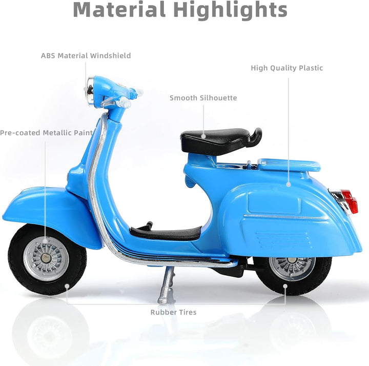 1/18 Scale Vespa 150CC Moped Figurine Static Mini Scooter Model Toy Roman Holiday Collection Souvenir Figurine Simulation Motorcycle Toy Cake Topper Gift for Adult Kid Boy (Blue Color)