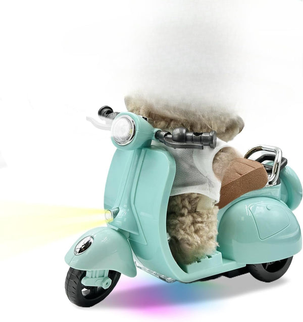 Mini Electric Doll Scooter Vehicles Toy Available Funny Doll Accessory with Music & Lights Could Rotate 360° Cute Plastic Scooter Toy Ornaments(Battery Not Included) (Blue)