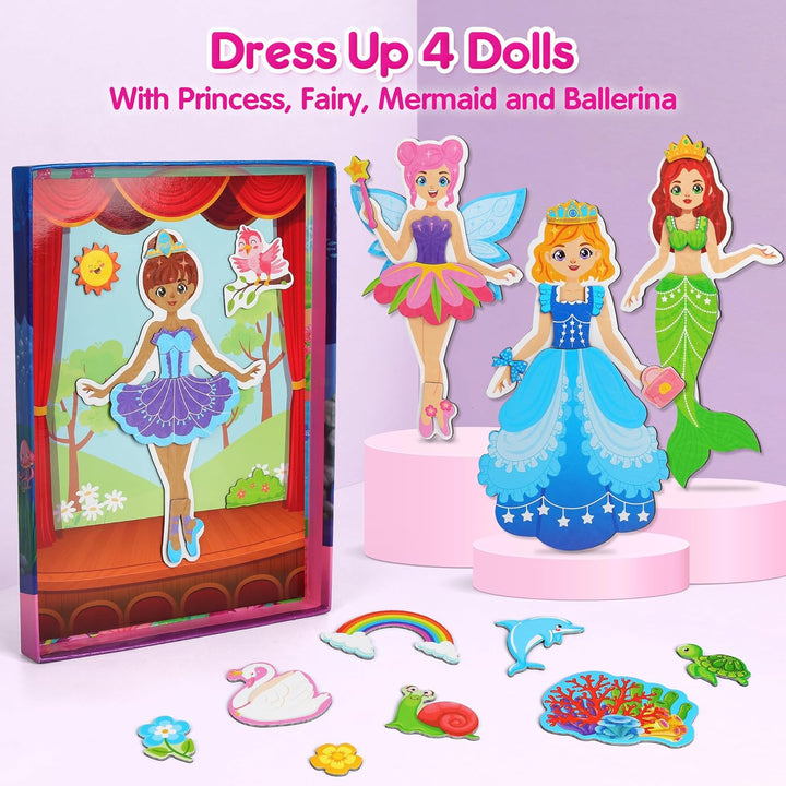 Magnetic Dress up Dolls for Girls, Princess Mermaid Fairy Ballerina Magnet Dolls Dress up Kits, Travel Game Car Road Trip Airplane Activity Toys Birthday Gifts for Toddler Girls Ages 3 4 5 6 7