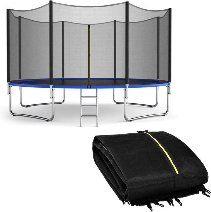 Trampoline Safety Net, 8 10 12 14 15 16Ft Weather-Resistant Replacement Enclosure Net for round Frame, with Double-Headed Zippers, Protection Buckles & Enhanced Hook, Poles Not Included