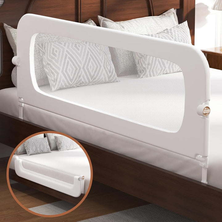 Bed Rail for Toddlers, Baby Bed Rail Guard for Kids, Toddler Bed Rails with Reinforced Anchor Fit, Height Adjustable & Foldable Bed Rail Guard for Twin, Full, Queen & King Beds (White, 32IN)