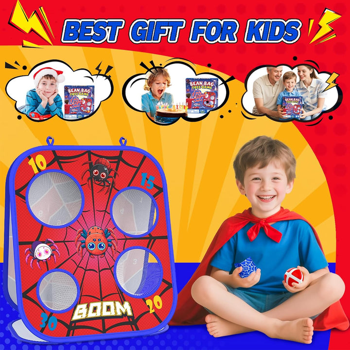 Spider Bean Bag Toss Game, 3-1 Cornhole Board Outdoor Toys for Kids, Family Party Activity Toddler Yard Backyard Beach Lawn Party Camping Game Toys for 3 4 5 6 7 8 Year Old Boys Girls Birthday Gift
