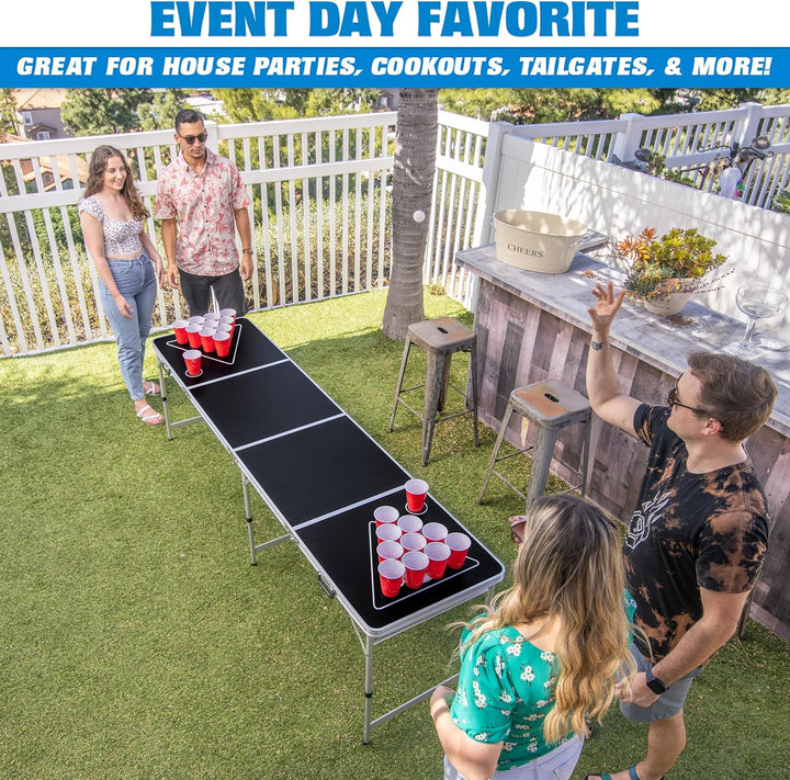 8 Foot Portable Beer Pong / Tailgate Tables (Black, Football, American Flag, or Custom Dry Erase)